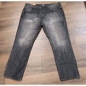 FUSAI Jeans Mens 38 Black Stone Wash Wide Leg  Streetwear Vtg 90s Y2K Whiskers